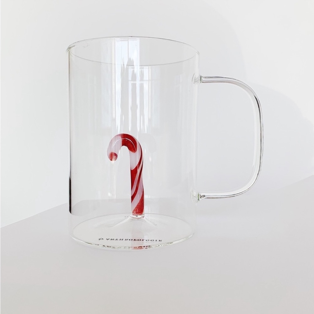 New Anthropologie Anthro Ralphie Candy Cane clear glass mug